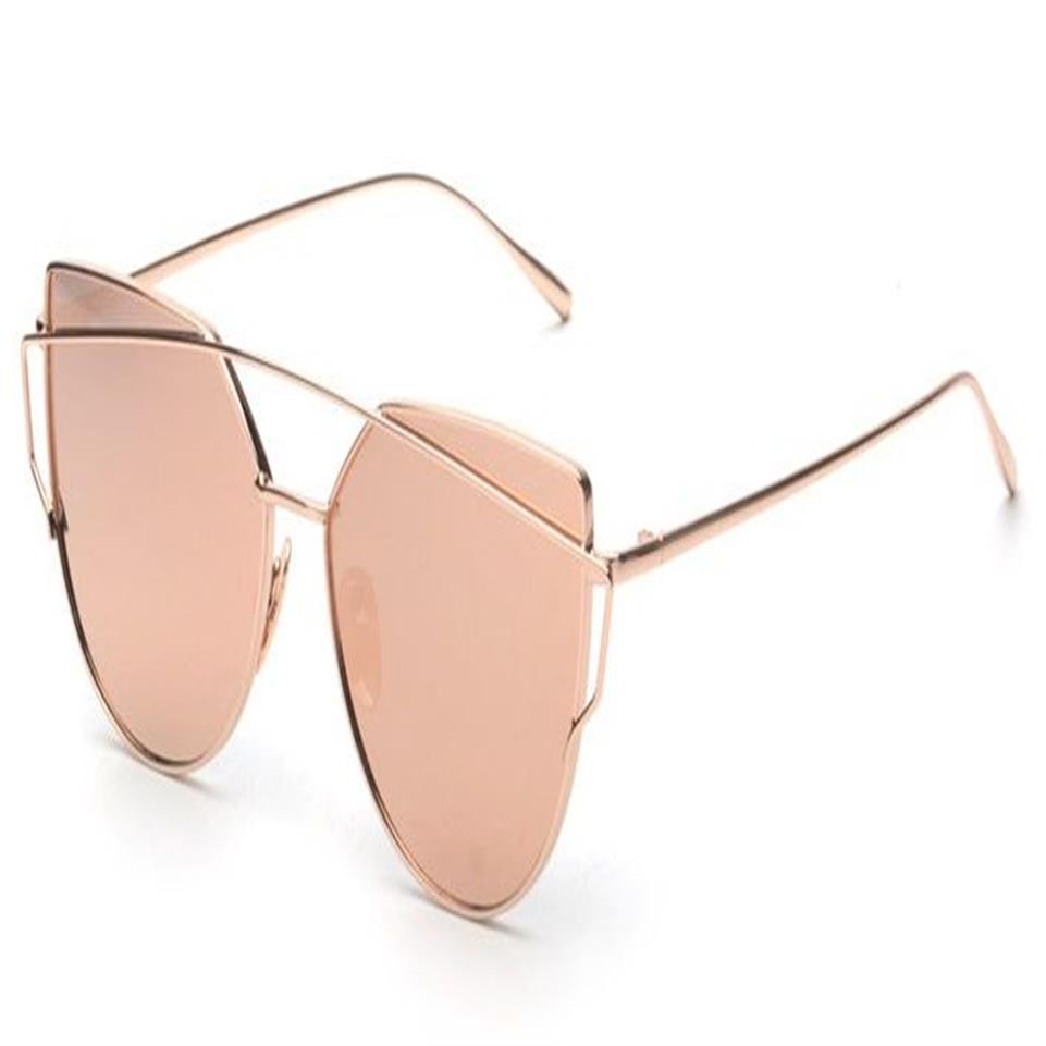 New Women Cat Eye Solglasögon Fashion Women Brand Designer Twin-Beams Coating Mirror Sun Glasses Kvinna Solglasögon317D