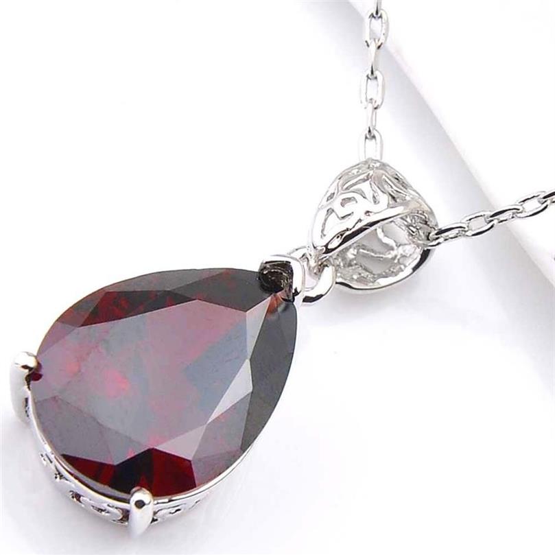 Luckyshine Exclude Shine Water Drop Red Garnet Pendants حفلة زفاف للسيدات سحر الزركون القلائد 283W