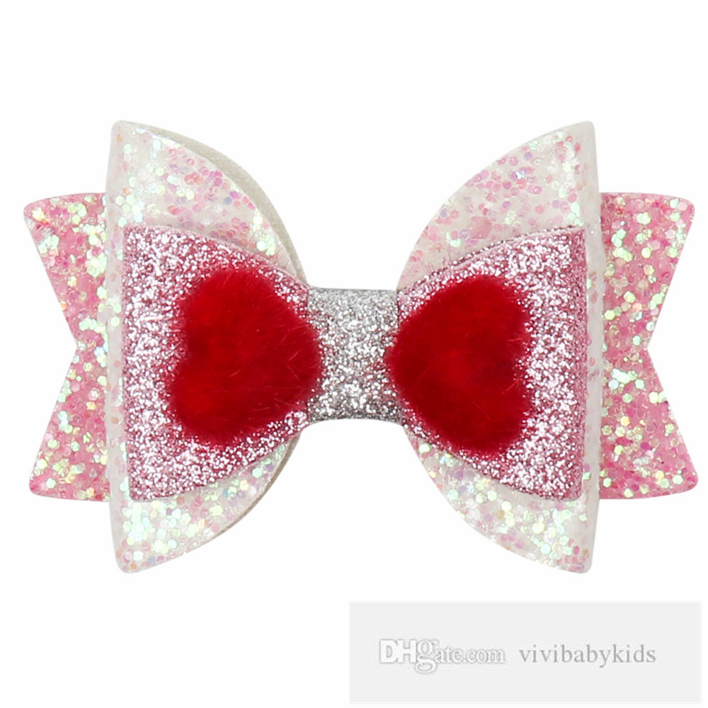 Sequins de double couche de 3 pouces Bows Enfants Clip Clip Clip Valentin Girls Bravo Love Heart Bow Hairpins Headwear Kids Princess Accessories Z6263