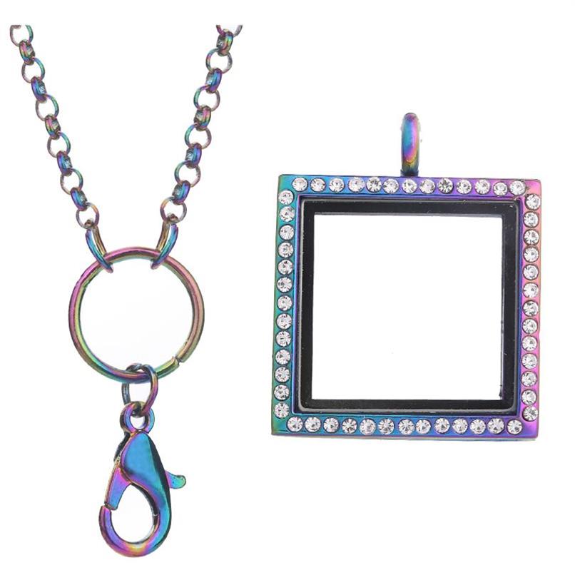 Lotto Rainbow Colore arcobaleno ciondolo in gambo mobile fasi donna Memoria magnetica Memoria magnetica Living Glass Locket con catene Y1217V