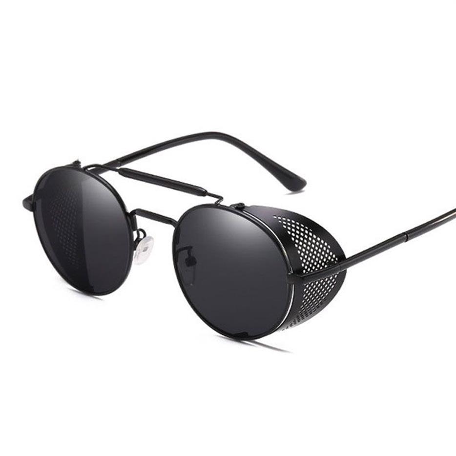 Luksusowo-retro steampunk okulary przeciwsłoneczne Goggle okrągły projektant punkowy punkowe tarczo przeciwsłoneczne mężczyźni kobiety Uv400 Gafas de sol192y