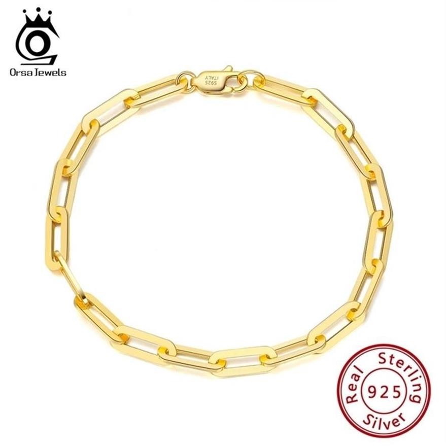 ORSA JEWELS 14K Gold Plated 925 Sterling Silver Paperclip Link Chain Bracelets for Women Men Bracelet Jewelry SB109 220222274B