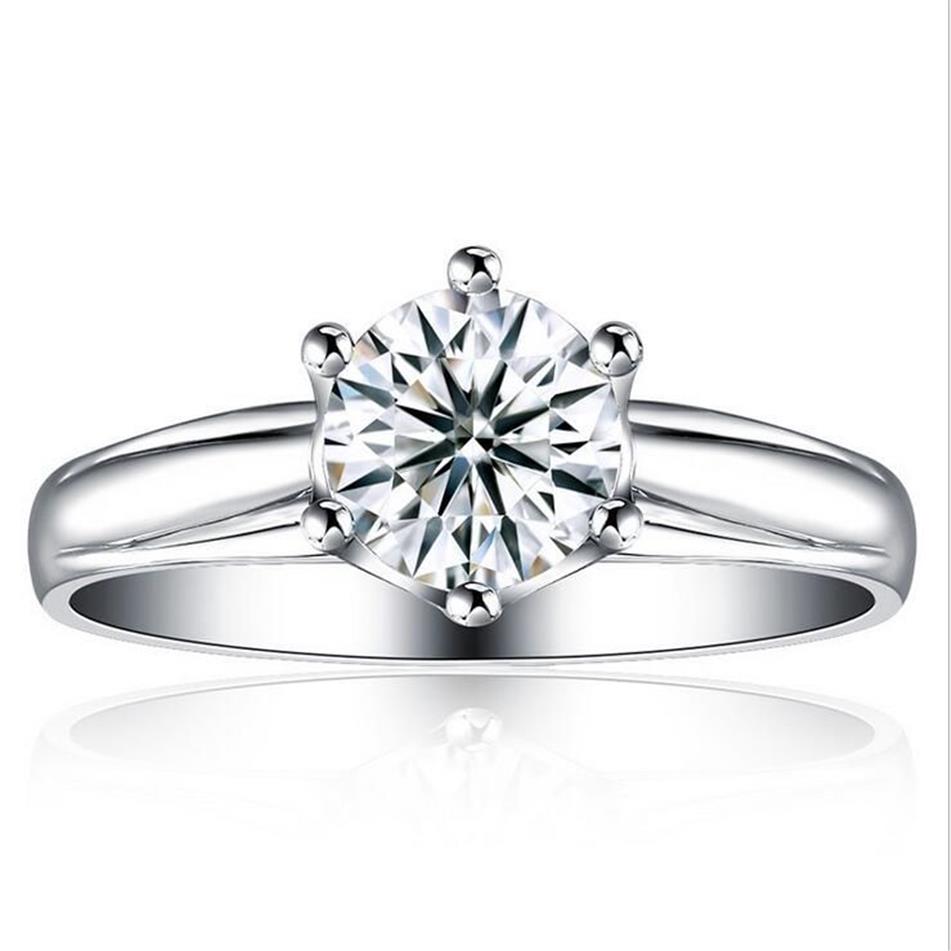 1CT New Women Classic Luxury Jewelry 925 Sterling Silver Round Cut Solitaire CZ Diamond Gemstones女性ウェディングプロングバンドリングGI2945