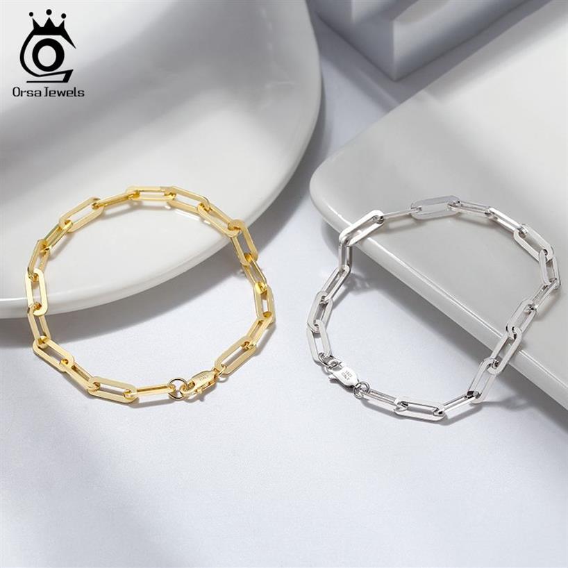ORSA JEWELS 14K Gold Plated 925 Sterling Silver Paperclip Link Chain Bracelets for Women Men Bracelet Jewelry SB109 220222274B