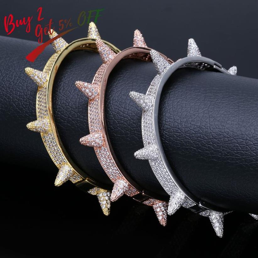 Topgrillz pointes rivet étalons mens bracelets bracelets bracele glacés gol argent couleur hip hop punk gothic bling bijoux 220222800