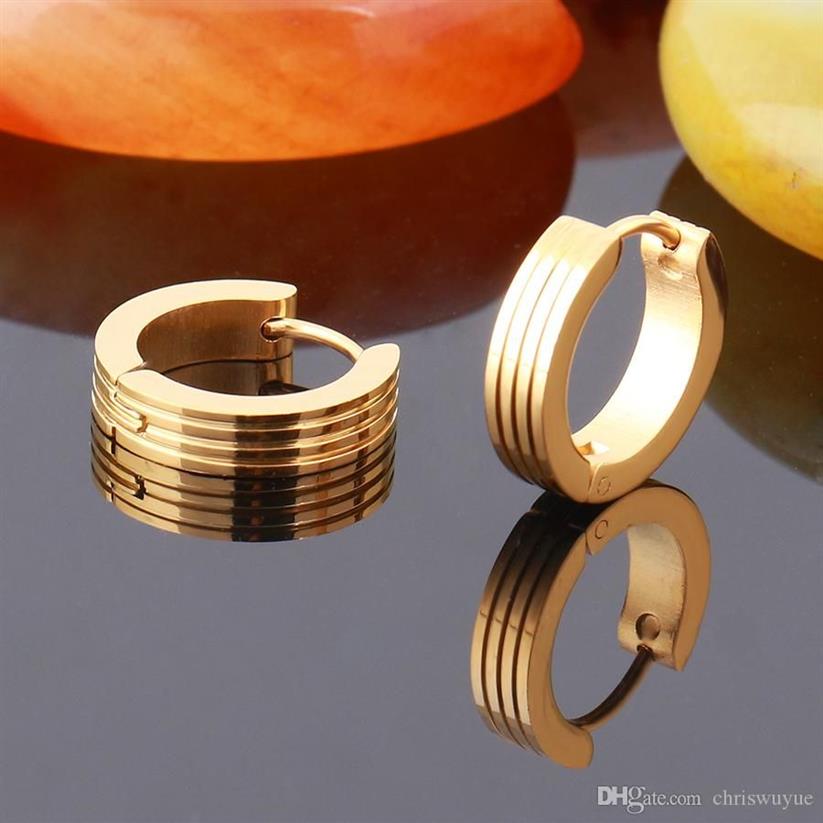 New High Quality Cool Mens Stainless Steel Hoop Piercing Ear Earring Studs Jewelry Unisex Gold Earrings262W