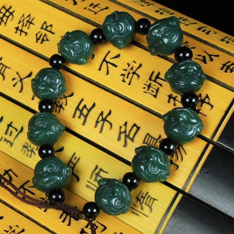 Brins en perles naturaux xinjiang hetian yu chinois zodiaque singe tête stone joelry de mode élastique
