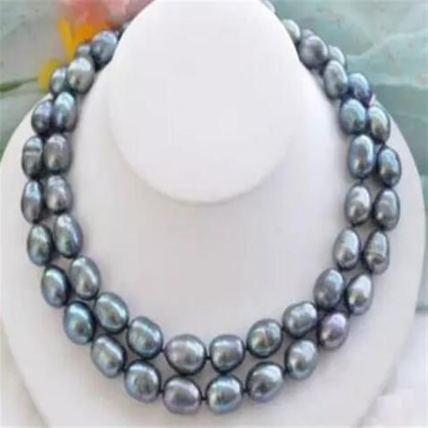 Noblest Rare Natural 12-15mm South Sea Black Blue Pearl Necklace 35 Gold Clasp239e