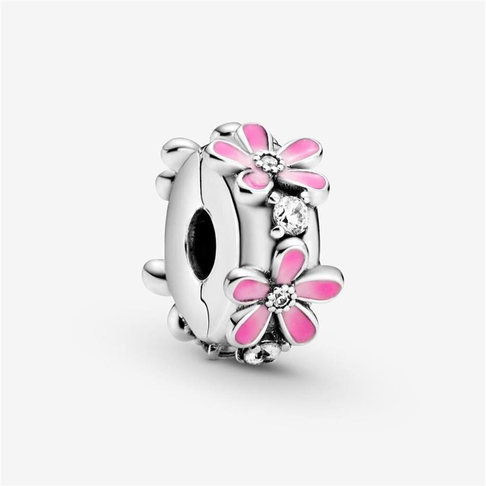 Nouvelle arrivée 100% 925 STERLING Silver Pink Daisy Flower Clip Fit Fit Original European Charm Bracelet Fashion Bijoux Accessoires 259C