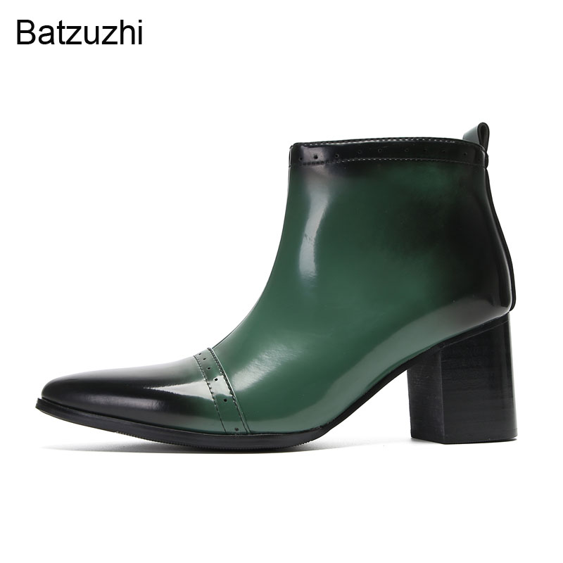 Batzuzhi 2023 New Elegant Men's Boots 7cm Heid Heels Men's Leather Short Boots Men Fashion Part、Wedding Boots Men、US6-12！