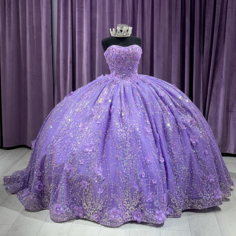 Mexico lavendel van de schouder Quinceanera -jurk voor meisje kralen applique 3dflowers verjaardagsfeestjes jurken prom jurken zoet 16