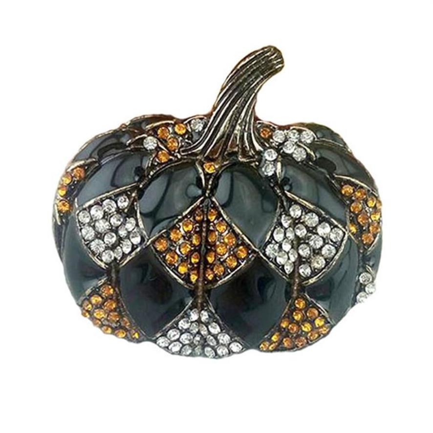 Pins Brooches 50mm Gold Tone Halloween Thanksgiving Day Pumpkin Orange Rhinestone Crystal Black Enamel Pin Brooch247E