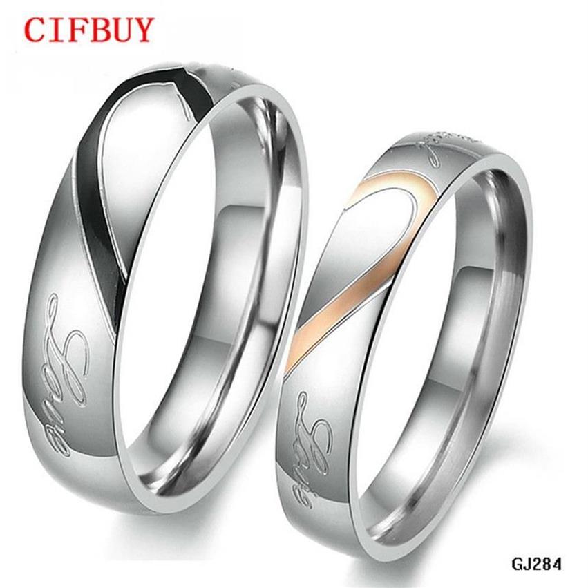 Smycken ringer låda real love 316l rostfritt stål halvt hjärtpar ring för bröllopsengagemang löfte ring287k