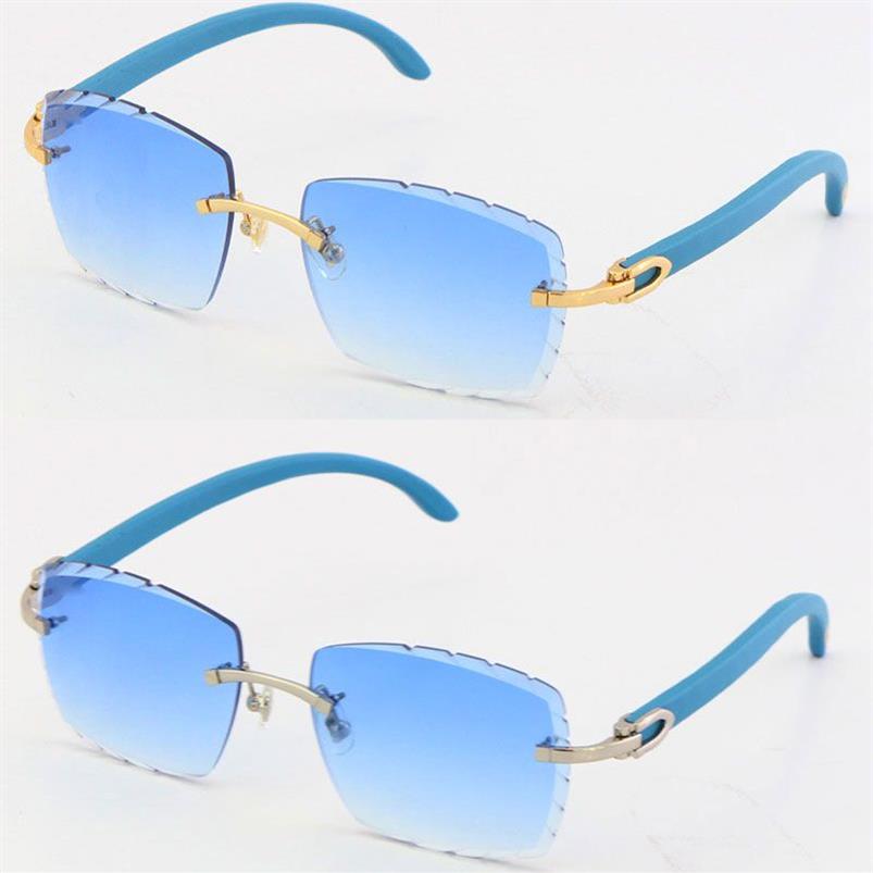 Neue randlose blaues Holz C Dekoration Vintage Luxus Sonnenbrille Quadratische Form Gesichtsschnitzobjektiv Unisex Antriebsbrille 18k Gold me319n