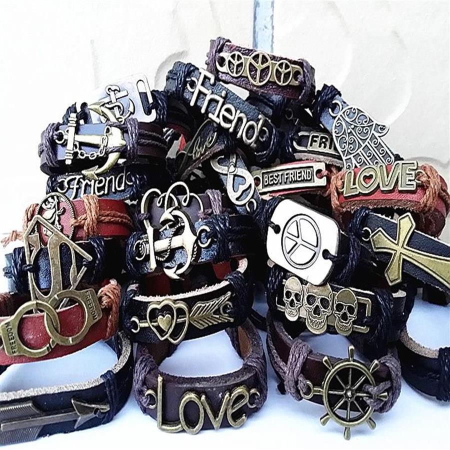 Styles de mix entiers alliage en cuivre et cuir rétro rétro et tribes ethniques vintage bracelets bracelets new224l