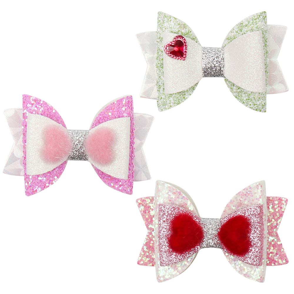 Sequins de double couche de 3 pouces Bows Enfants Clip Clip Clip Valentin Girls Bravo Love Heart Bow Hairpins Headwear Kids Princess Accessories Z6263