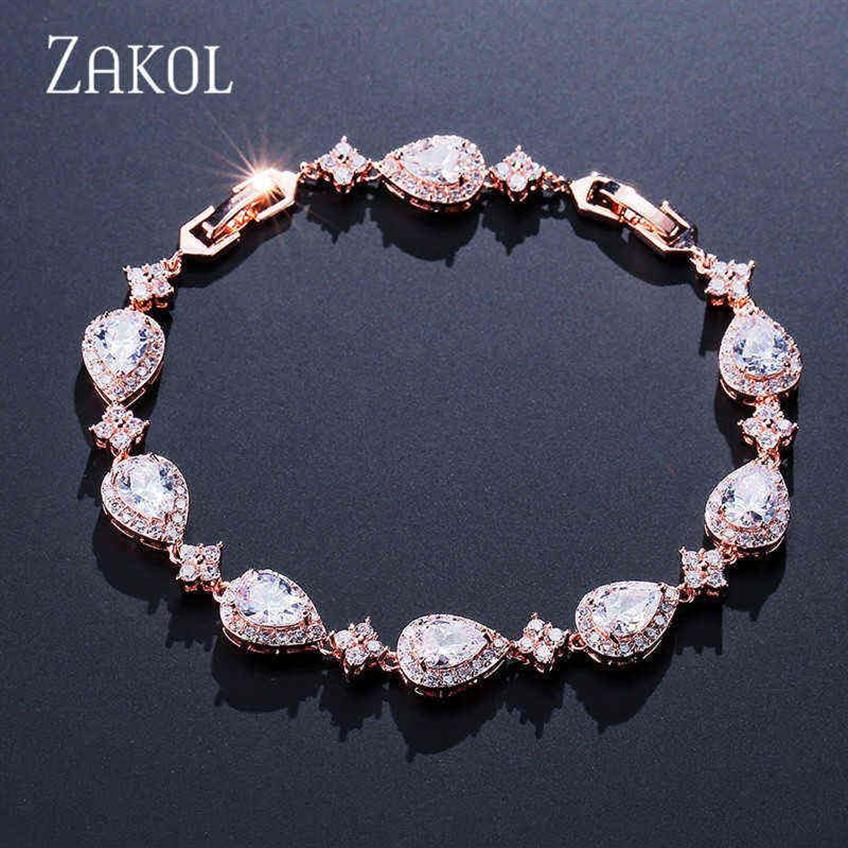 ZAKOL Trendy White Gold Color Cubic Zirconia Stone Big Water Drop Shape Bracelet & Bangle For Women Party Jewelry FSBP2014 211124223r