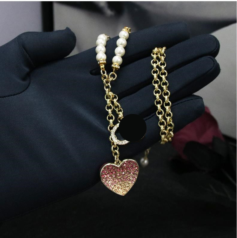Colliers pendentiels Collier rose gradient diamant pêche coeur coeur perlé collier doux et à la mode