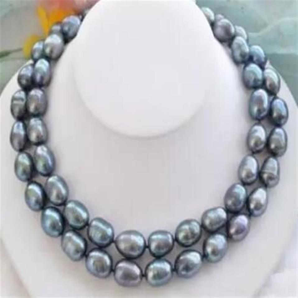 Noblest Rare Natural 12-15mm South Sea Black Blue Pearl Necklace 35 Gold Clasp239e