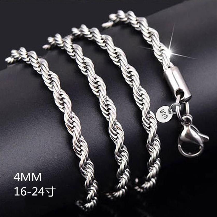 Silver Color Necklace Rope Chain Colgante Plata De Ley 925 Mujer Pierscionki Jewelry For Women Chains348m