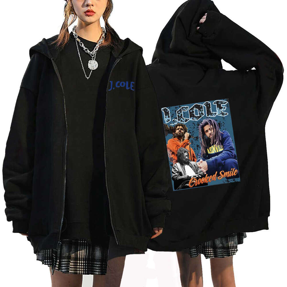 J.cole Zipper Jackets Rapper Printed Hoodies for Men Women Fleece Oversized Sweatshirts Haruku Casual Hip Hop Streetwear Tops