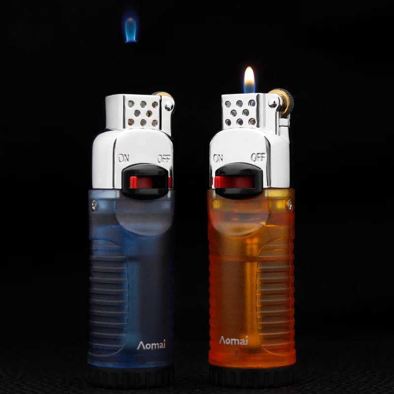 Nouveau créatif Transparent meule briquet Butane sans gaz gonflable allume-cigare ensemble allume-cigare cadeau pour hommes Gadget