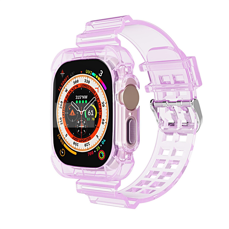 CASE+حزام لـ Apple Watch Band 44mm 40mm 45mm 41mm 42mm 38mm ملحقات سوار سيليكون شفاف IWatch Series 8 3 6 SE 