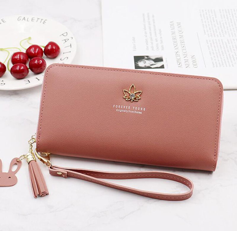 Mobile phone bag Women's lychee leaf long wallet zipper clutch bag 