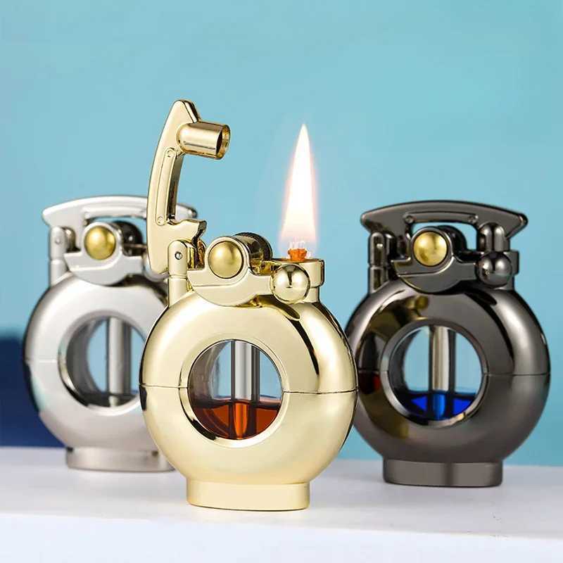 CHIEF Creatieve Metalen Winddicht Kerosine Lichter Transparante Brandstoftank Tuimelaar Ontsteking Lichter Cool Roken mannen Gift Tool