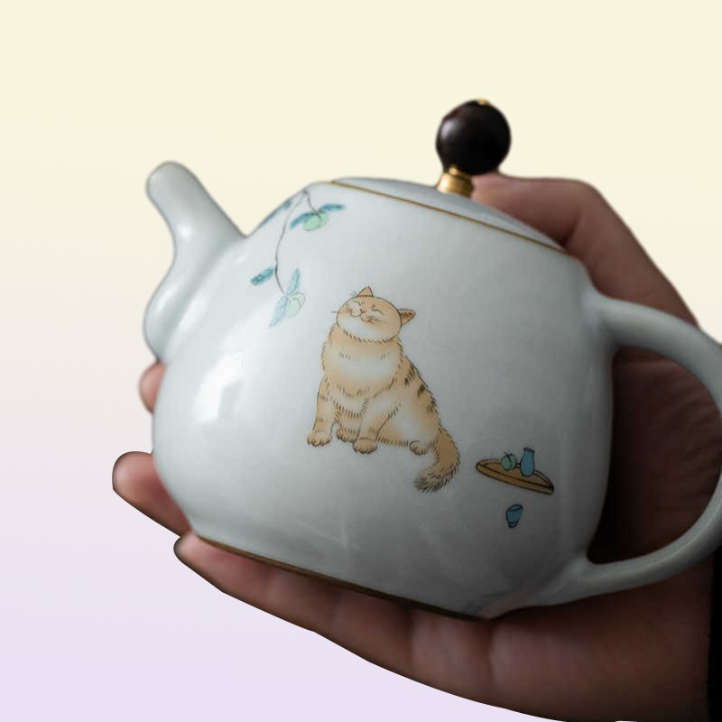 LUWU cute cat ceramic teapot traditional chinese pot 280ml 2106218175259