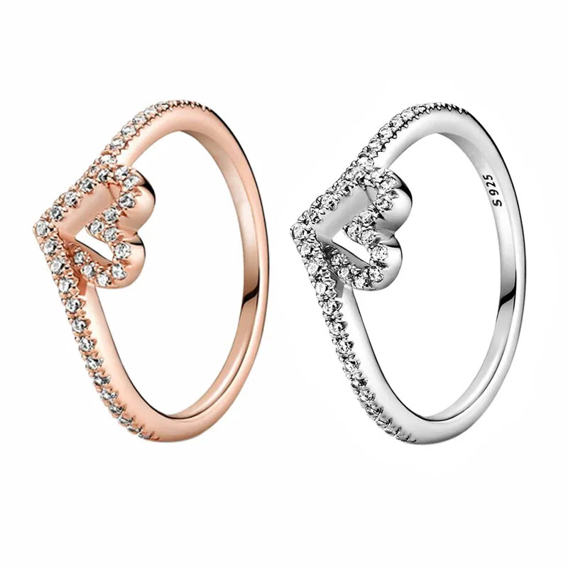 T GG Oro rosa 925 sterling silver bone Heart ANELLO Gioielli da sposa ragazze da donna anelli di amore con diamante CZ con scatola originale al dettaglio