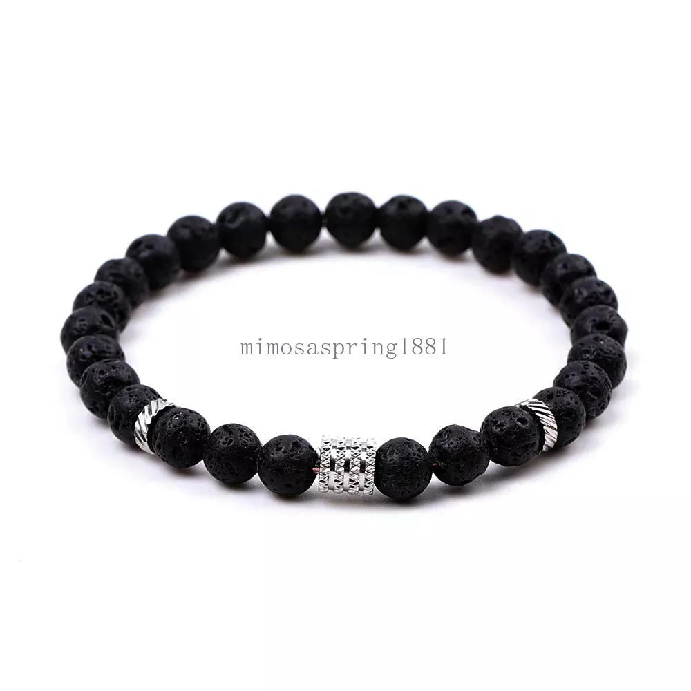 6 mm hommes Business Bracelet Tigers Eye Stripe Agate Stone Stone en acier inoxydable Charmes Black Blacks Energy Strand Bijoux