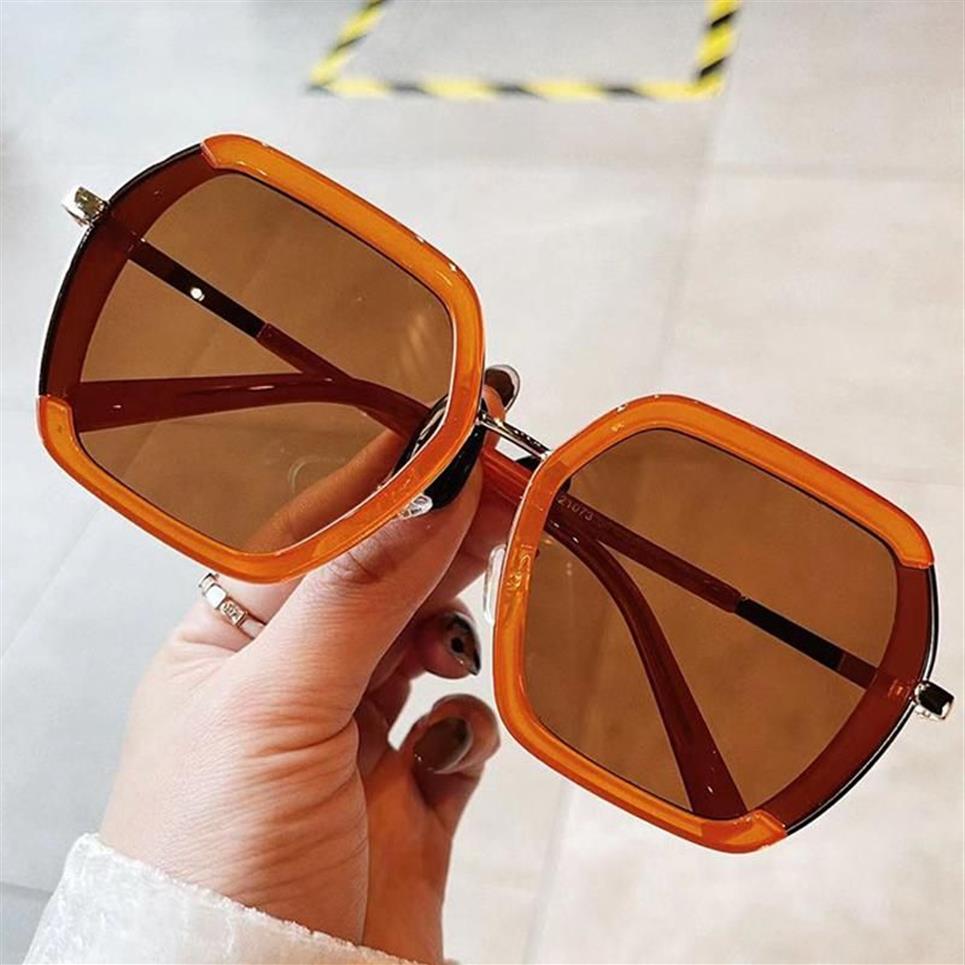 Sunglasses Vintage Irregular Square For Women Fashion Brand Orange Tea Gradient Sun Glasses Female Elegant Uv400 Eyewear305U