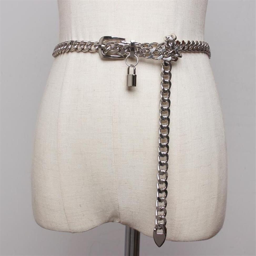 Bälten 2022 Gold Chain Belt Lock Metal for Women Cuban Key Chains Silver Punks Dress Waistband Long Ketting Riem Cummerbunds3259