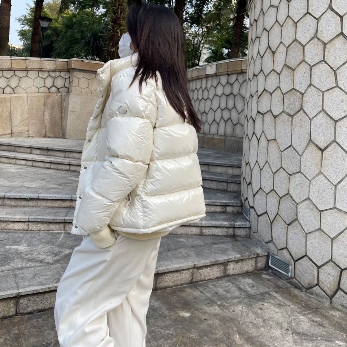 Ny design kvinnors huva vit anka ner varm förtjockande avslappnad modeklock parkas sml