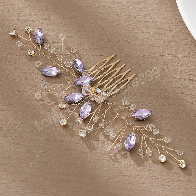 Purple Crystal Hair But Wedding Wedpin Fashion Golden Vine Pein Cip Jewelry for Women Dama de dama de honor