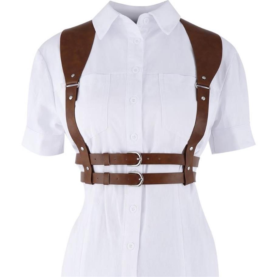 Belts 2022 Fashion Punk Brown Leather Harness Belt Strap Girdle Sexy Women Handmade Decorative Shirt Dress Vest2354