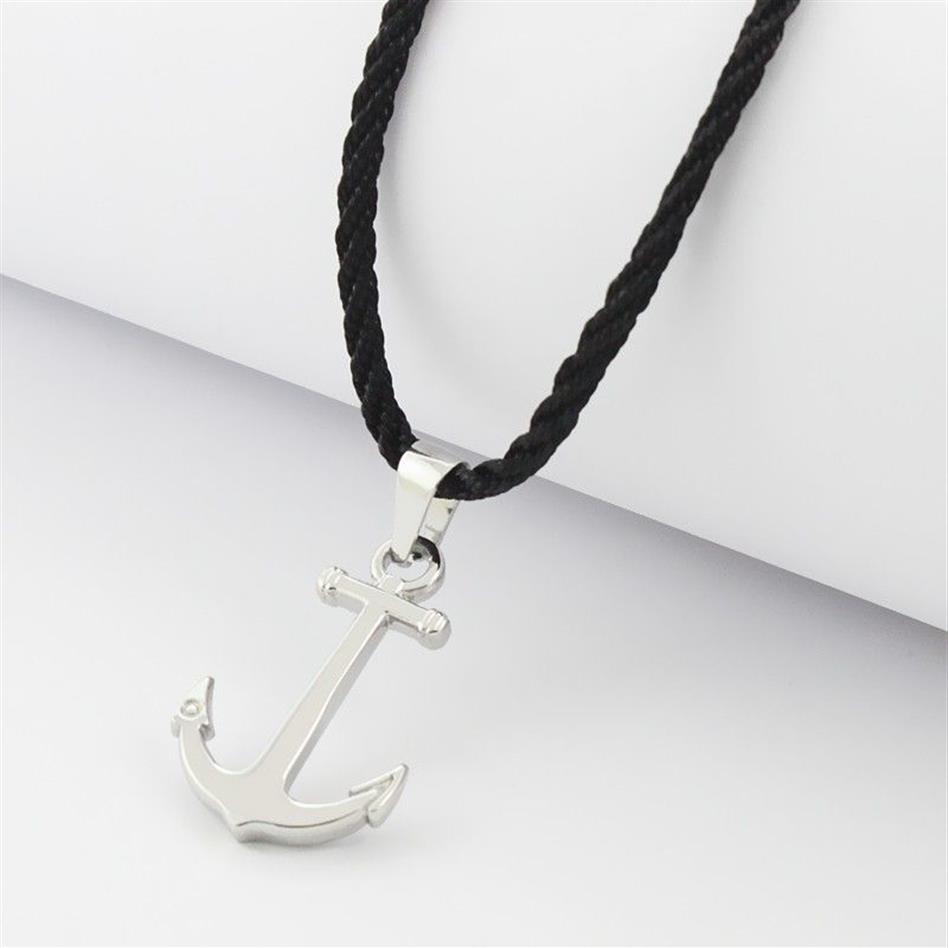 Runda Fashion IP Black en acier inoxydable Sailor Anchor Pendant Collier pour hommes bijoux avec corde en nylon 201013279r