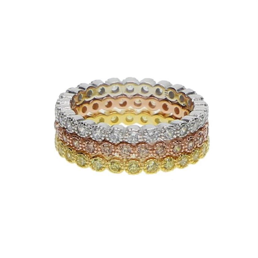 Cluster ringen drie kleurstapel stapelbaar 925 sterling zilveren bruiloft bezel kubieke zirconia cz eeuwigheidsband verlovingsring set306j