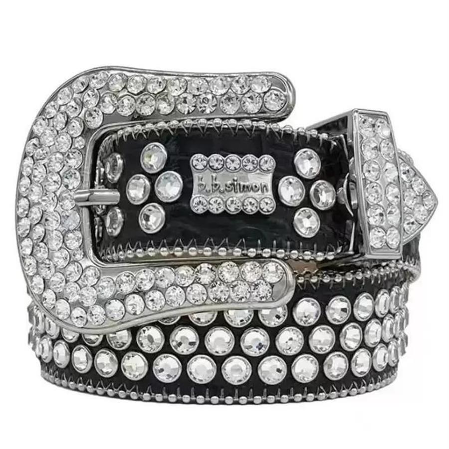 Designer Bb-riem Simon-riemen voor heren Dames Glanzende diamanten riem Zwart op zwart Blauw wit veelkleurig met bling strasssteentjes als geschenk282Y