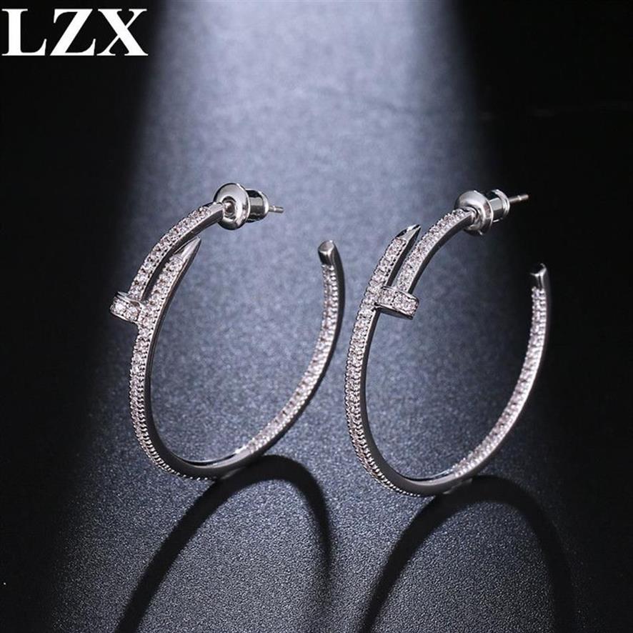 LZX Nuovi orecchini a loop rotondo alla moda di trendy color bianco colore oro di lusso zirconia cubica orecchini a cerchio asfaltato donne gioielli di moda202k202k