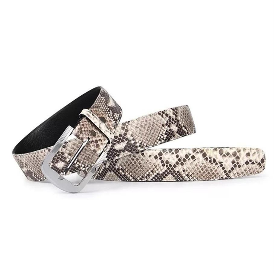 Belts Luxury Authentic Genuine Snakeskin Stainless Steel Silver Pin Buckle Men Belt Exotic Real True Python Leather Male Waists St175M