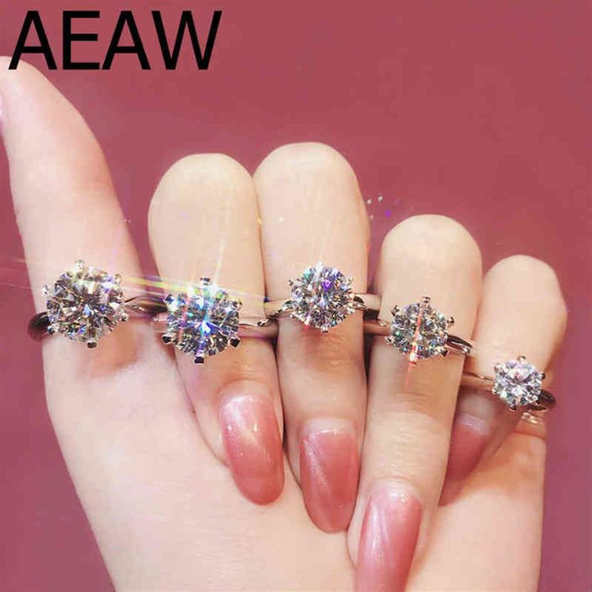 AEAW 1 0ct 3ct 5ct EF Ronde 18K Wit Vergulde 925 Zilveren Moissanite Ring Diamant Test Geslaagd Sieraden Vrouw Vriendin Gift X222722