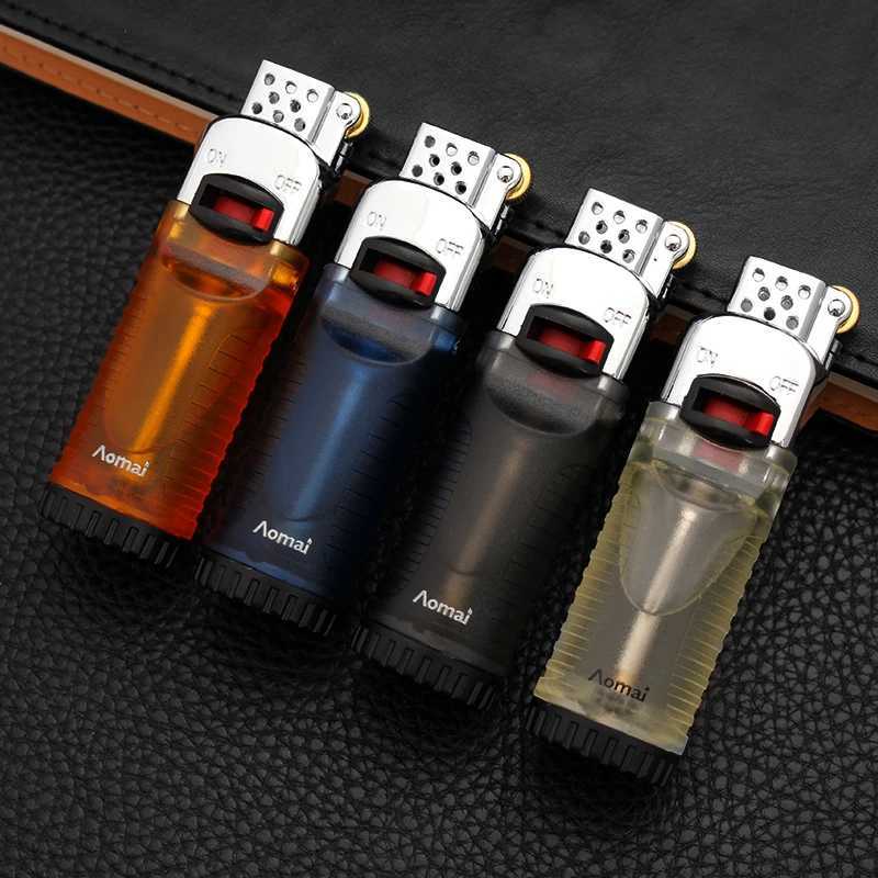 Nouveau créatif Transparent meule briquet Butane sans gaz gonflable allume-cigare ensemble allume-cigare cadeau pour hommes Gadget