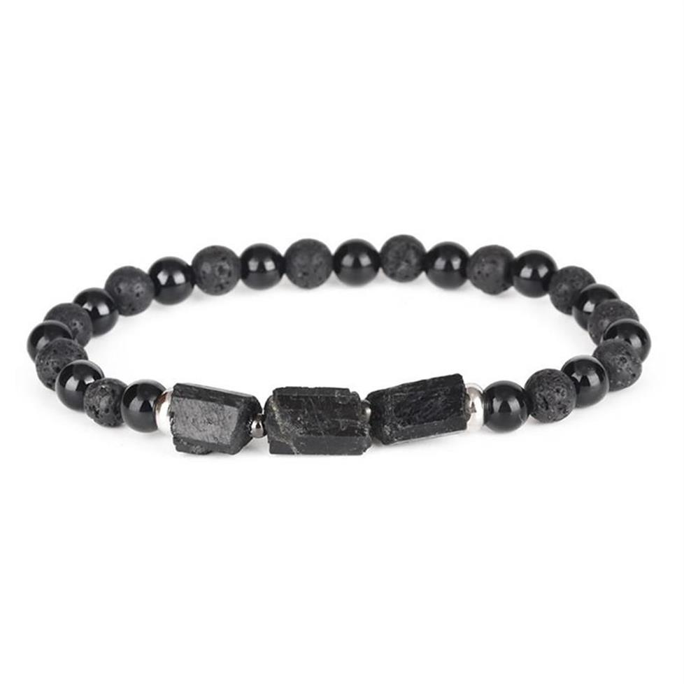 Natural Rough Black Tourmaline Healing Stone Bead Combo 6 mm Matte Onyx Lava Energy personnalisé Energy Bracelet pour l'homme Women228S