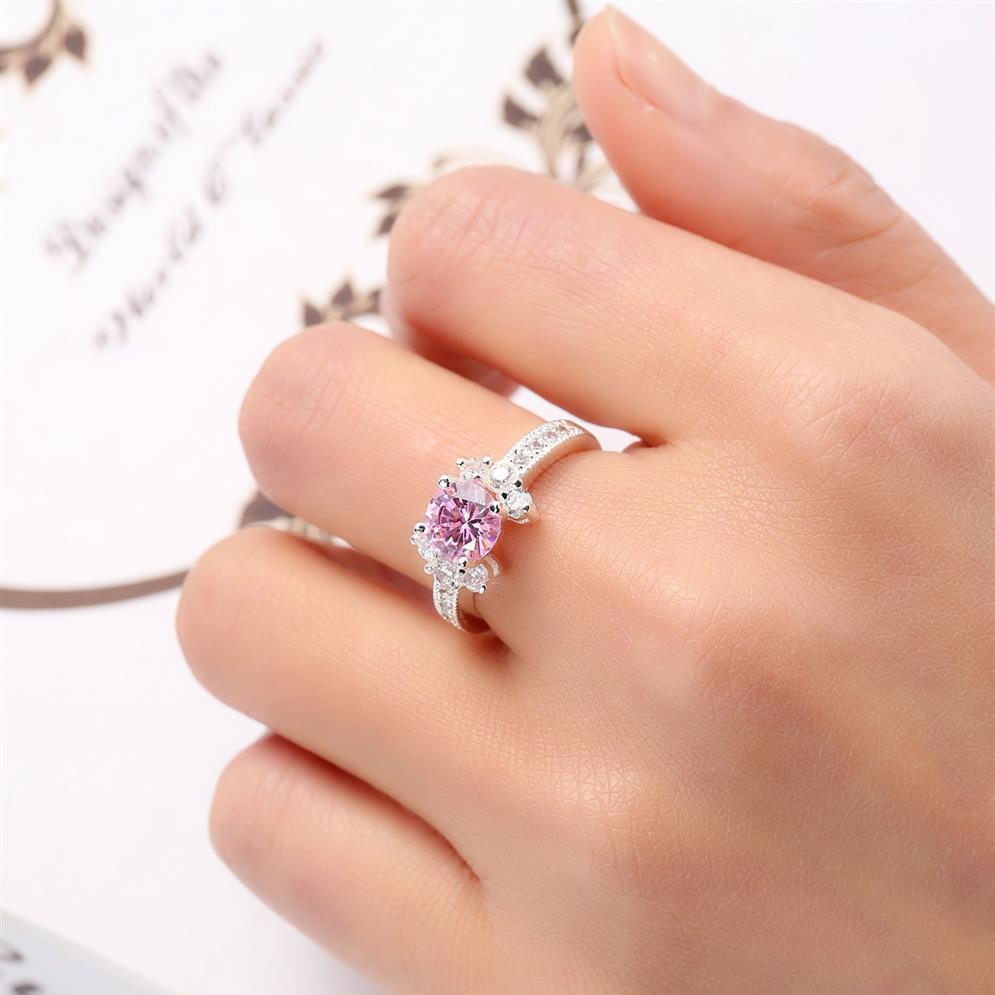 Whole lote Luckyshine Daily Jewelry Gift Fire Flor Pink Zircônia cúbica Gemstone 925 Mulheres banhadas de prata Ring Ne328s