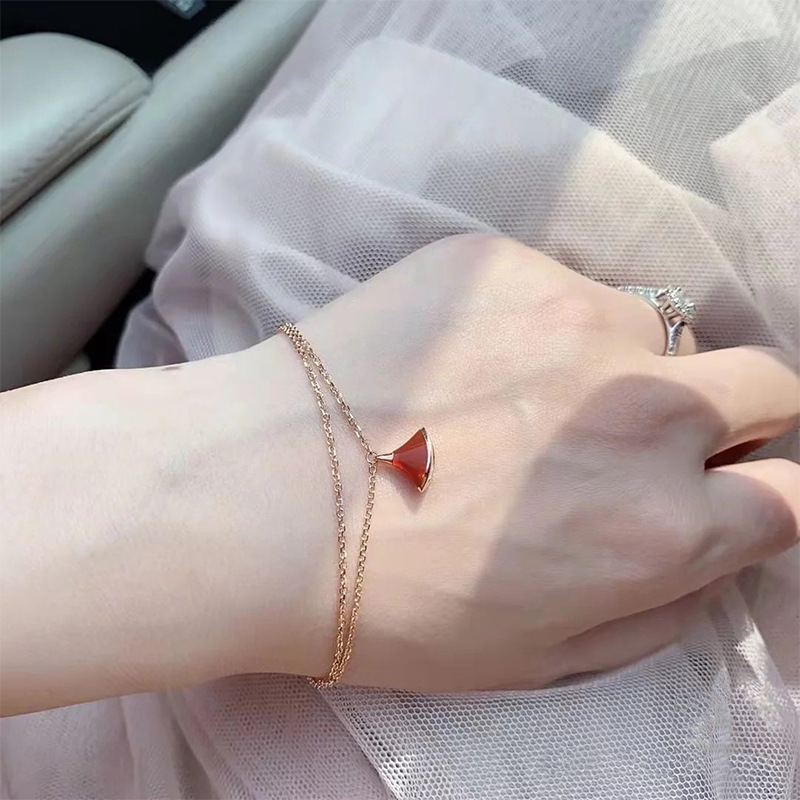 Kleine rokarmband dames roséverguld licht luxe eenvoudig wit Beimu rode jade merg malachiet waaier dubbellaags kettingarmband