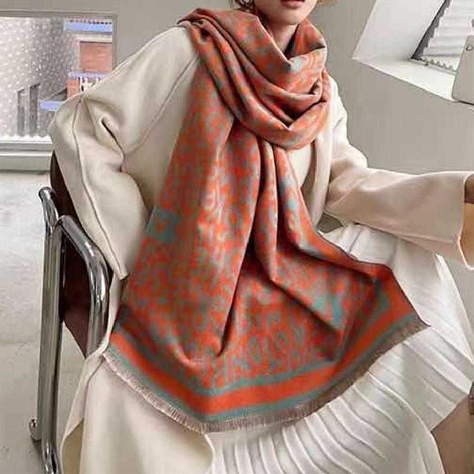 Feminino longo xale estilo japonês lenço retangular letras padrão dupla face imitação cashmere coreano quente wrap261i