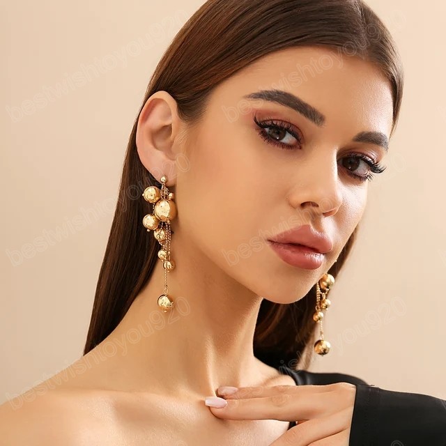 Elegant Big CCB Ball Tassels Pendant Drop Earrings for Women Trendy Ladies Long Earring Hanging Accessories 2024 Fashion Jewelry