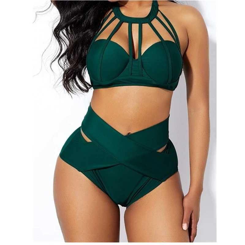 Ensemble de bikinis 2023 taille haute Sexy couleur unie femmes Bikini maillot de bain fendu Push Up maillots de bain maillots de bain grande taille S-5XL maillot de bain L231225